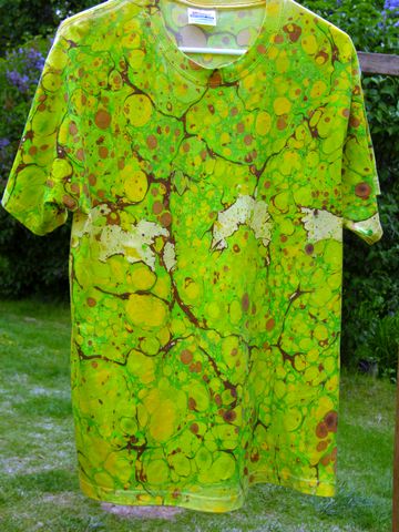green and brown stones marbled t-shirt from plain paper and fabric company