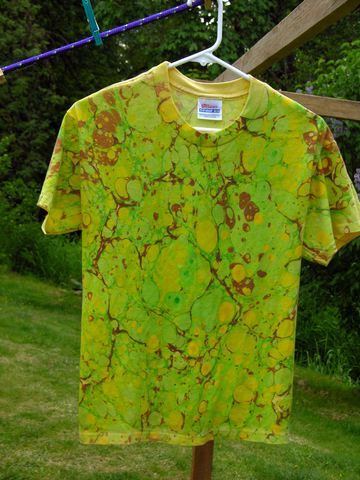 Green and brown stones marbled t-shirt from plain paper and fabric company